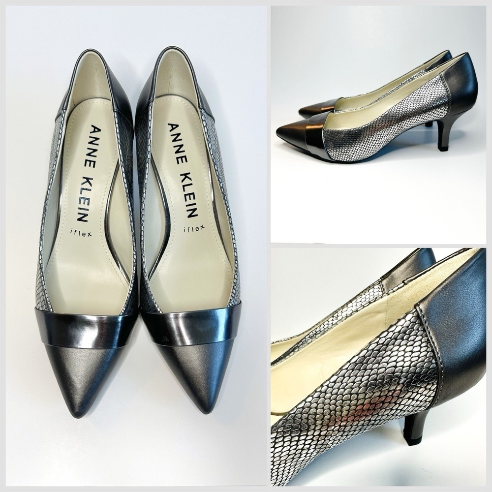 Anne Klein iflex Women's Pumps Size 8.5 M Pewter Black Multi Snakeskin Print NEW